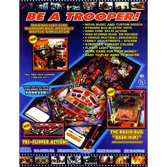 Starship Troopers Pinball FLYER Original 1997 NOS Space Age Art Alien Monsters - Picture 2 of 2